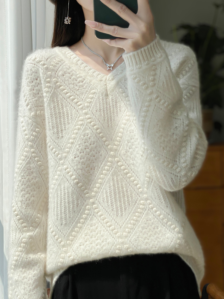 【特别重工款】五小时一件100%超细羊毛针织衫加厚V领鼓波上衣D325