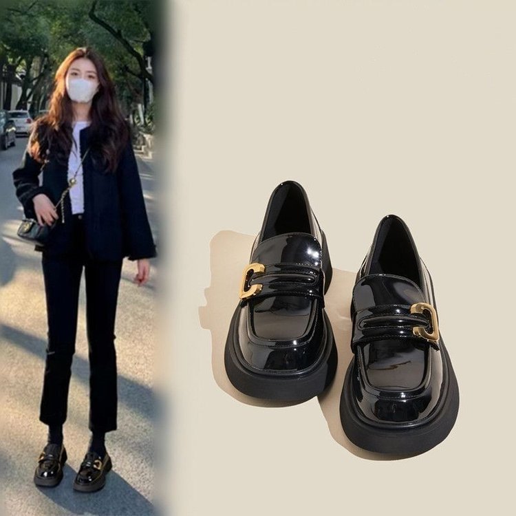 小皮鞋女英伦风单鞋2025新款春秋季爆款复古厚底乐福鞋黑色女鞋子