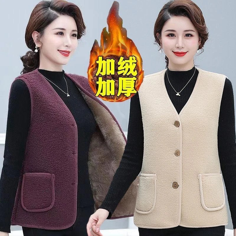 D女士马甲妈妈装颗粒绒加绒保暖坎肩