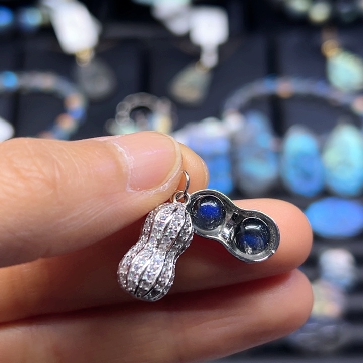 拉长石吊坠(不含链)银S925镶嵌花生