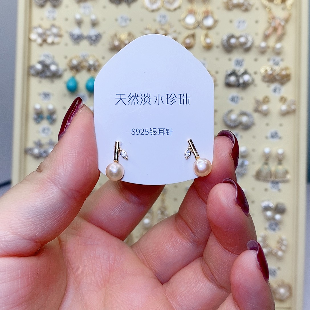 耳饰银S925镶嵌淡水珍珠