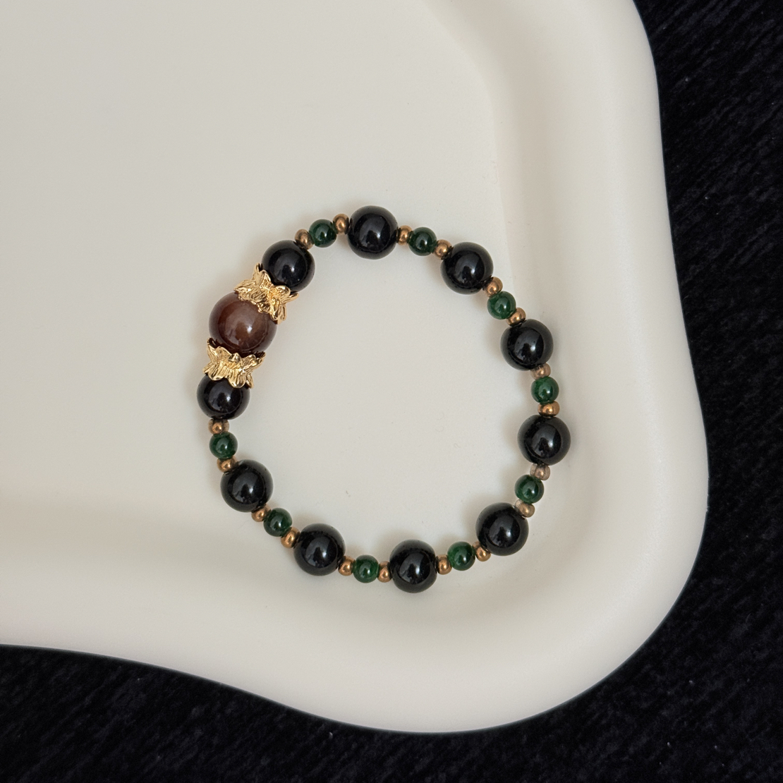 手链 贵气 黑夜幽绿金棕 原创小众设计手链