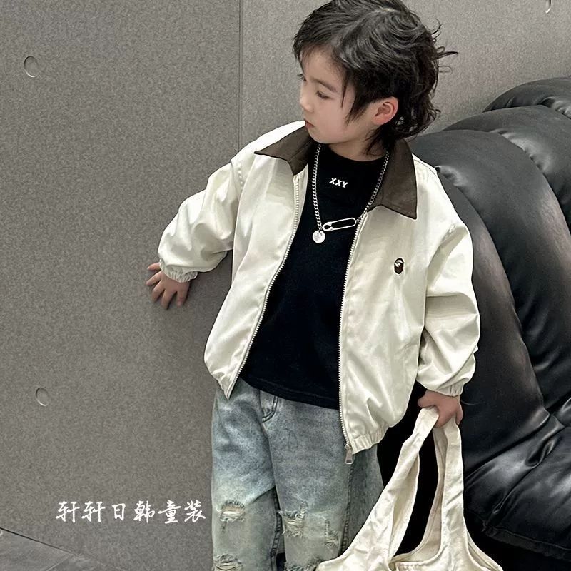 男童日系夹克外套春秋季2025新款儿童男孩帅气翻领撞色时髦上衣潮