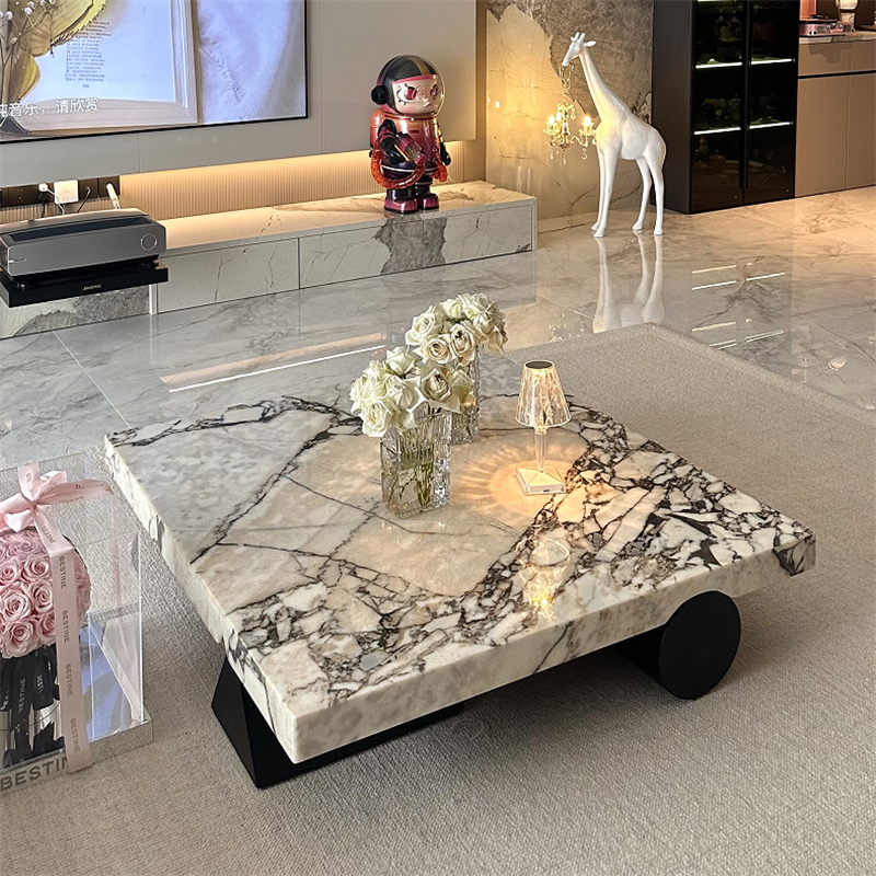 茶几大理石意式极简天然奢石轻奢高级感现代简约客厅家用大小户型
