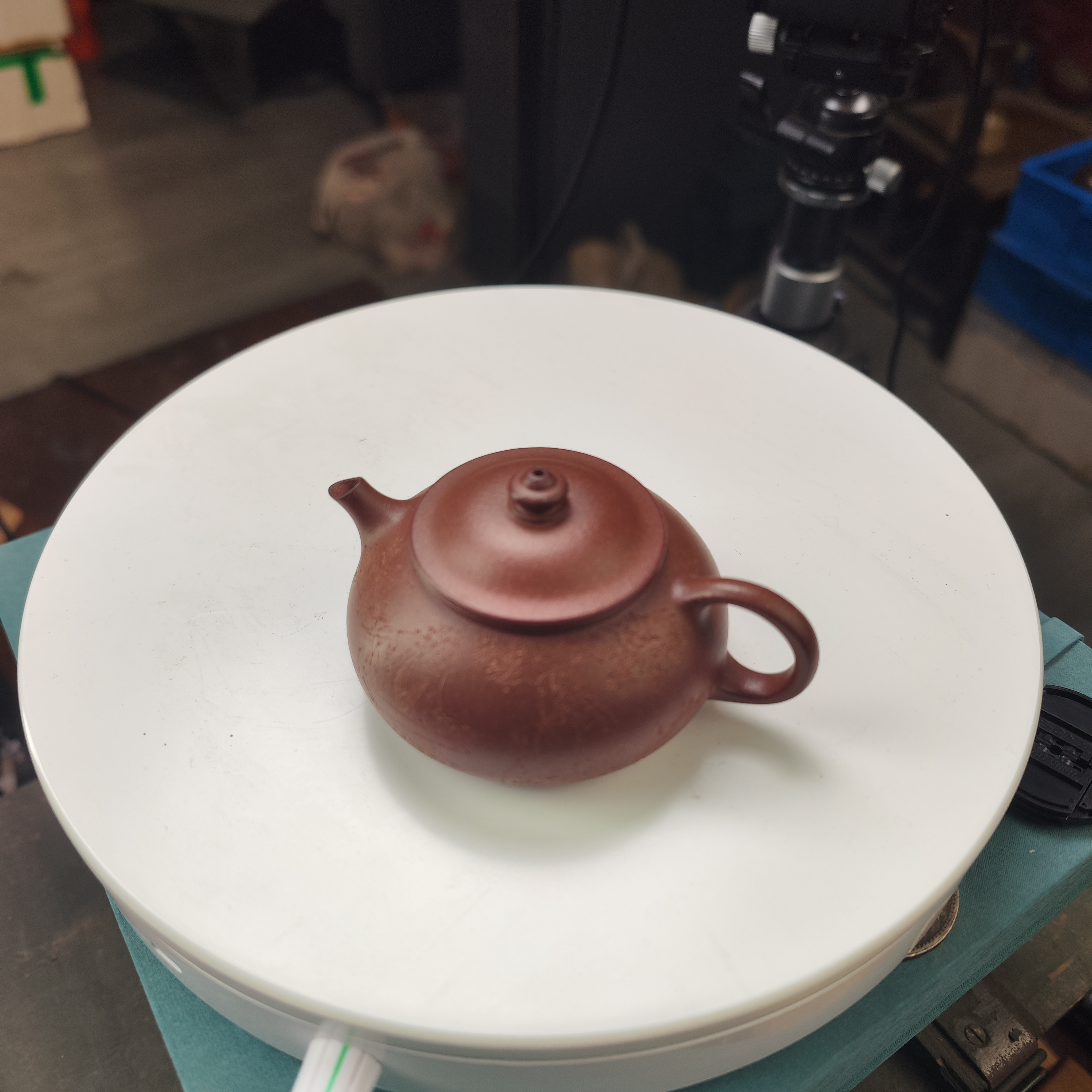 宜兴紫砂壶 寒江壶200cc 原矿龙血砂 手工刻绘