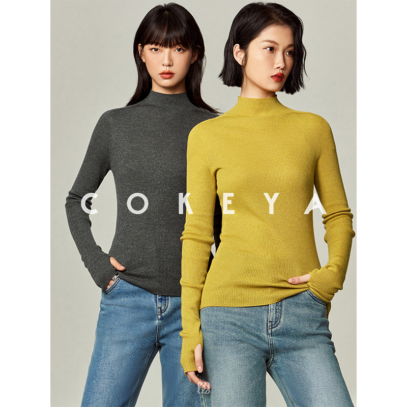 COKEYA/精纺德国扬子纱闪烁星辰18针无缝一体半高领针织EWB1MX504