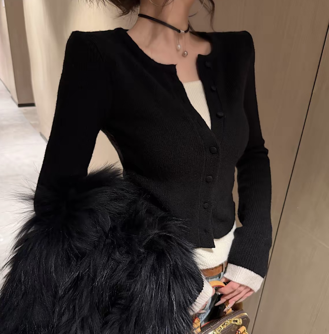 【日暮巴塞】6-8运补韩系修身假两件针织衫女2025新款内搭打底上衣