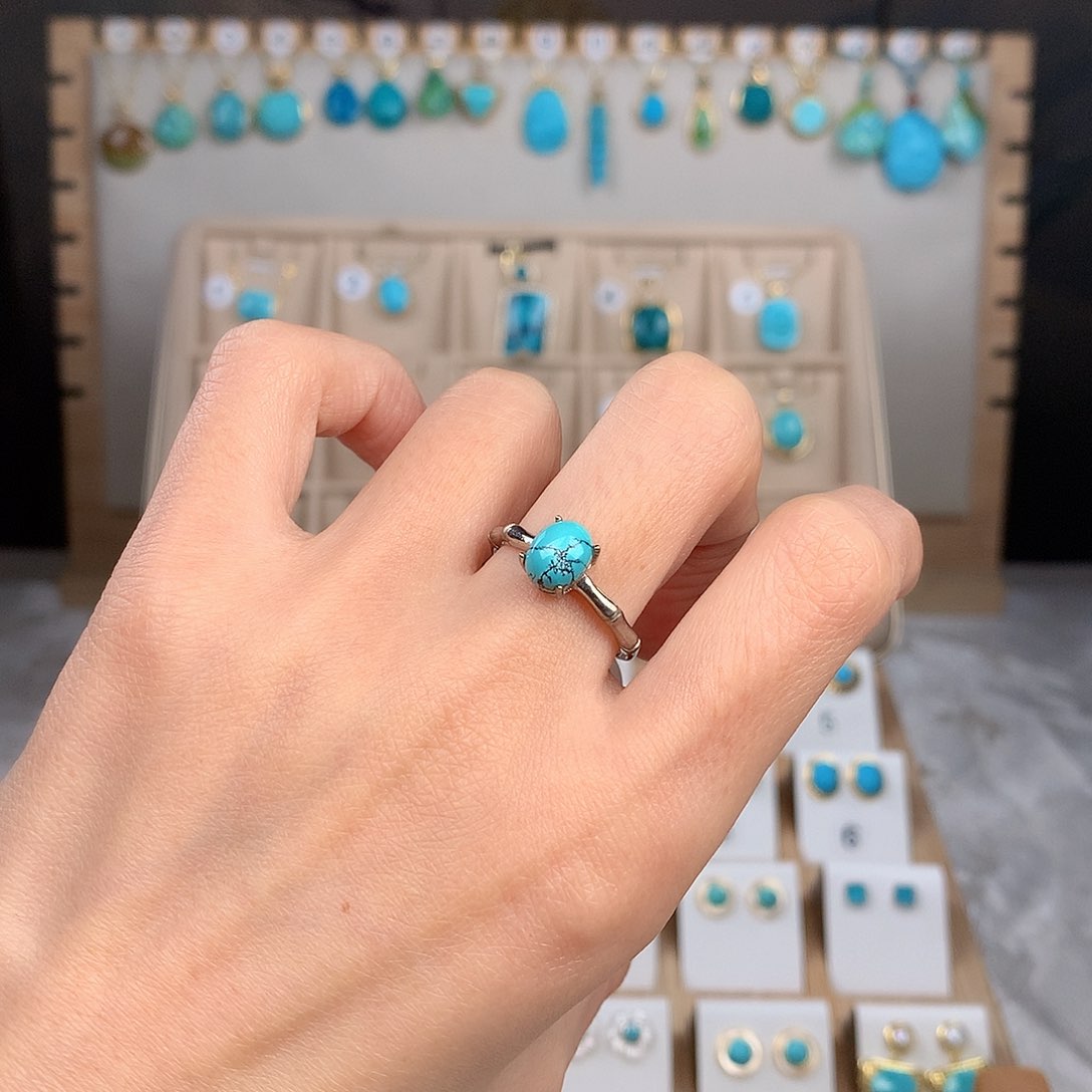 绿松石戒指银S925镶嵌