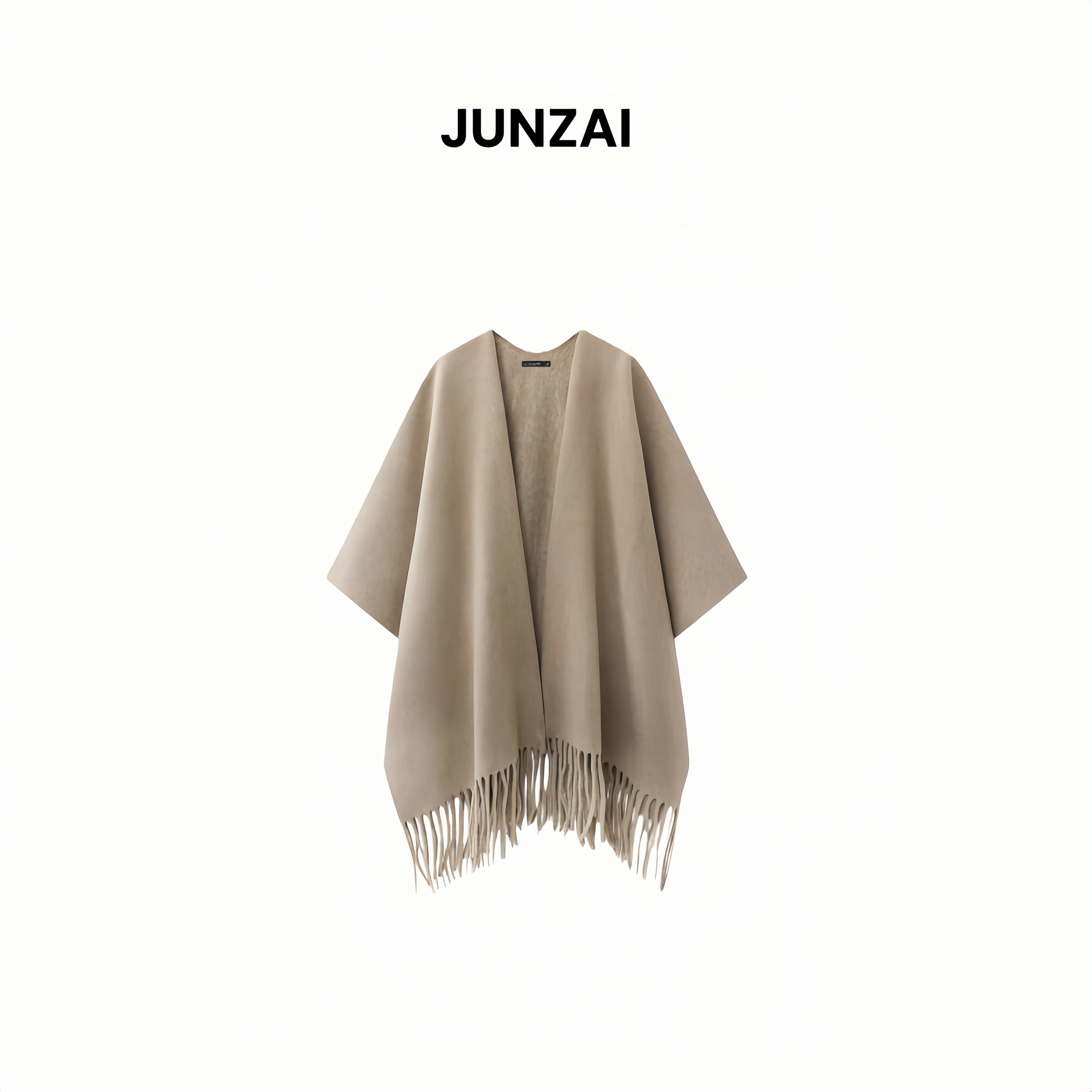 JUNZAI 法式纯色流苏披肩女优雅气质保暖披风