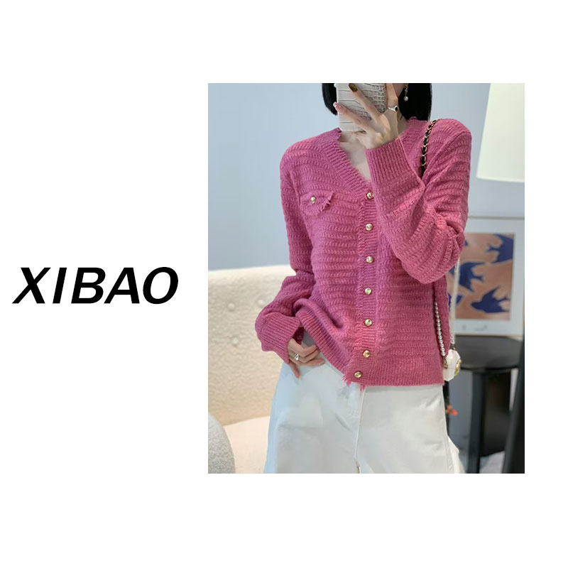 方【精纺羊毛】女士新款V领流苏双兜长袖开衫CX528