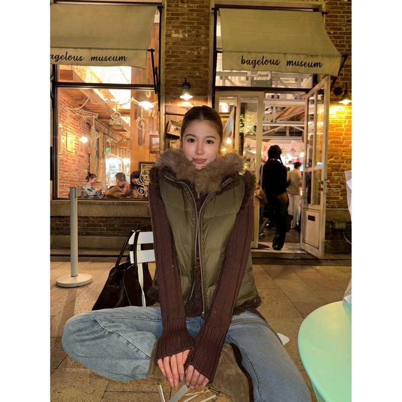人造皮草 施薇靓  韩女马甲 新国标90白鸭绒 双面穿皮草羽绒