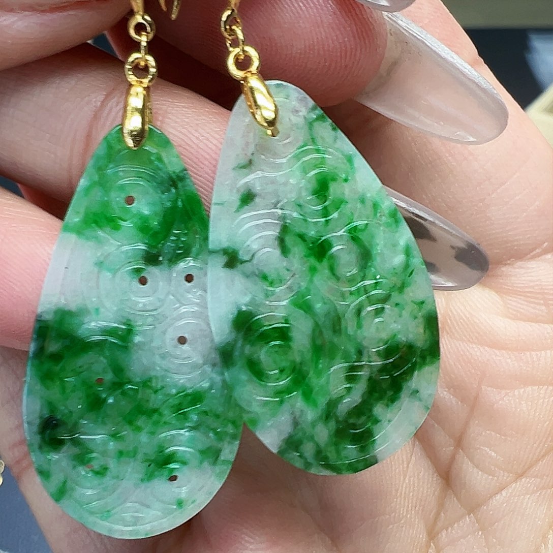 翡翠耳饰银S925镶嵌天然缅甸A货翡翠