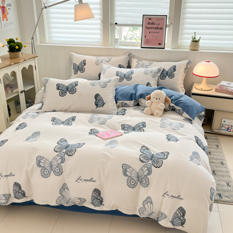 H小清新纯棉100%全棉四件套印花百分百棉学生宿舍三件套床上用品