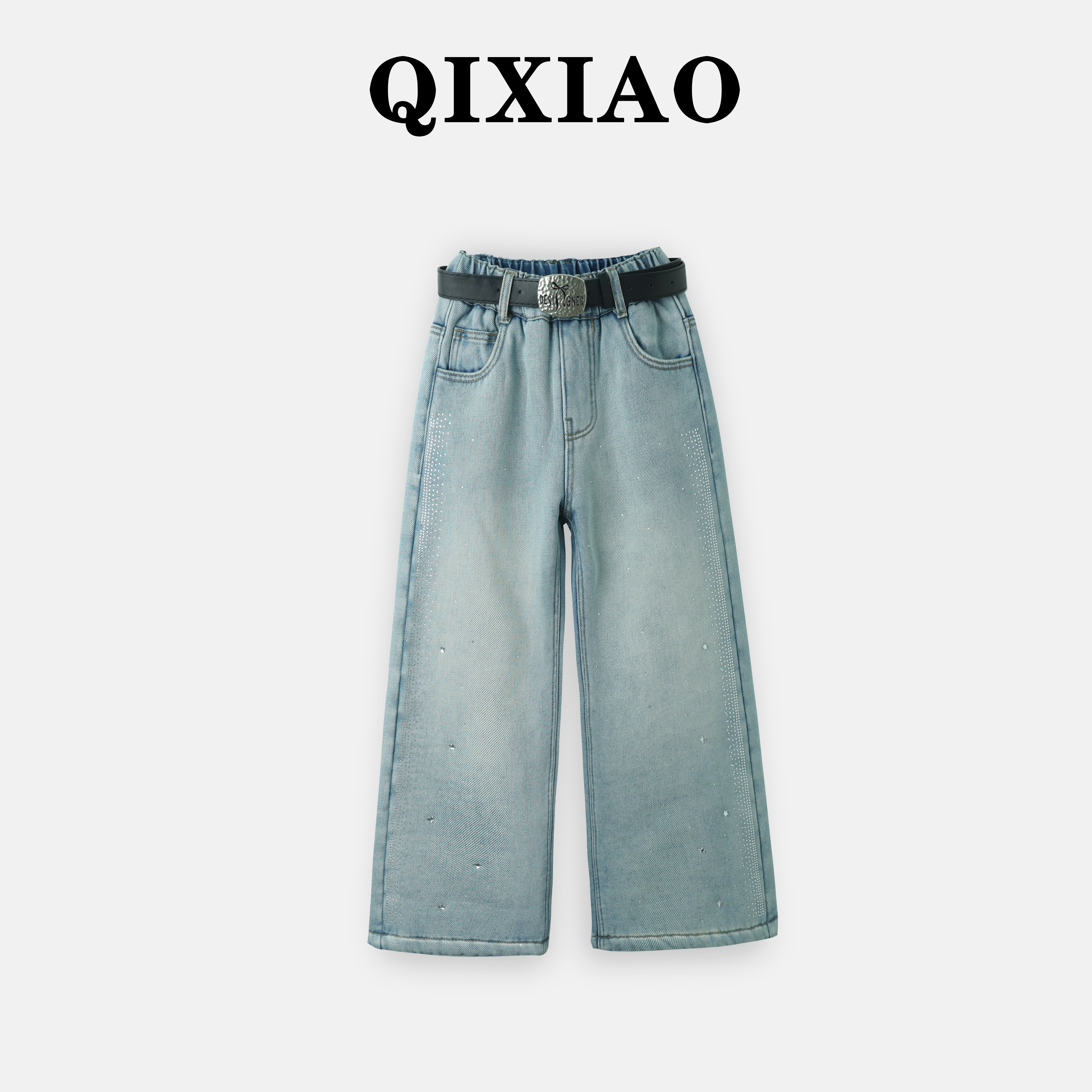 【特厚糕糕绒】女童加绒牛仔裤2025冬款星星亮钻款中大童直筒裤Y401