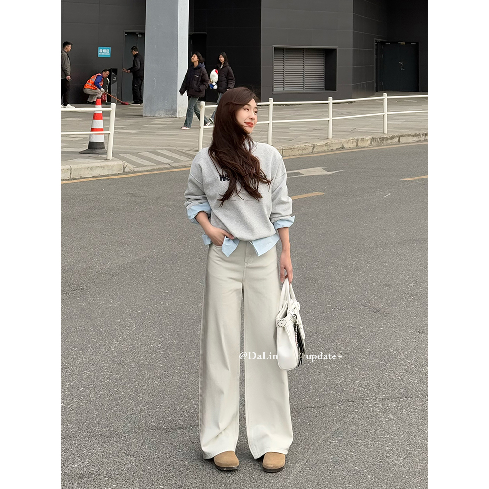 小王家/DaLin2025春上新窄版阔腿裤女春新款高腰牛仔裤显瘦显腿长