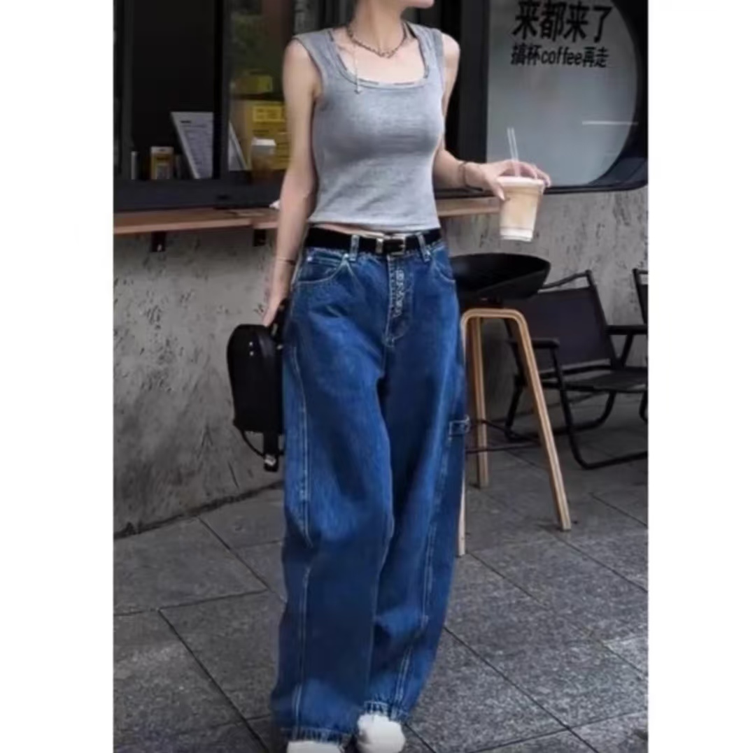 春夏秋季长裤直筒裤牛仔裤翻边裤阔腿裤设计感初恋风