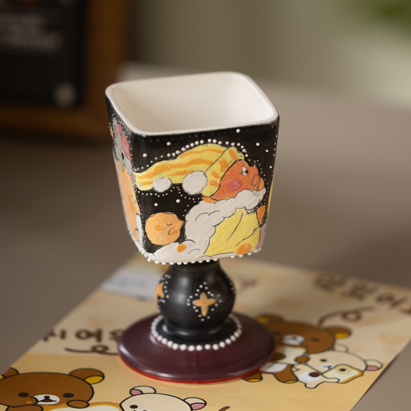 编号203黑色岩彩星星人高脚杯