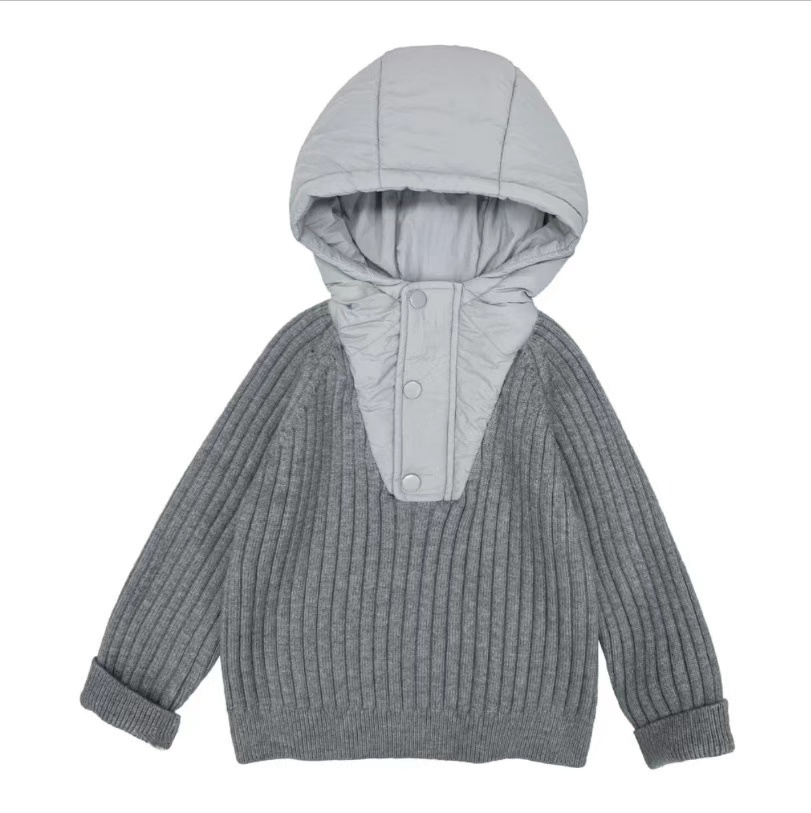 儿童休闲风毛衣冬季针织衫拼接韩版常规款套头长袖厚款