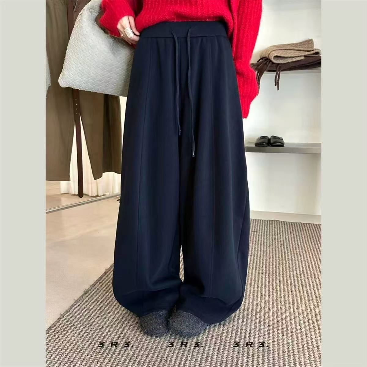 保暖秋冬阔腿裤厚款常规休闲裤显瘦宽松