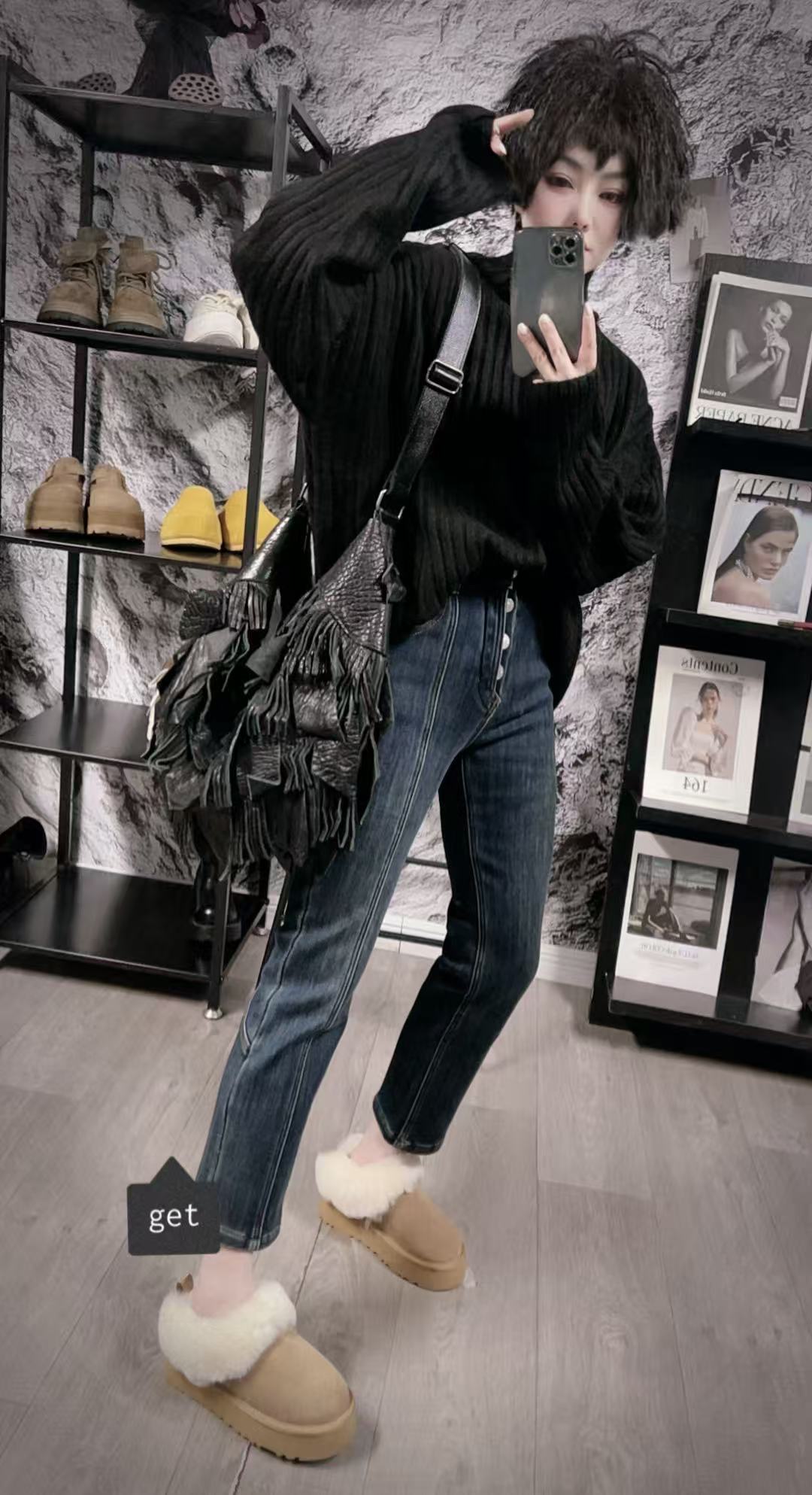 【佳老板】“F670”#冬款韩版时尚洋气炸街复合加绒加厚牛仔烟管裤