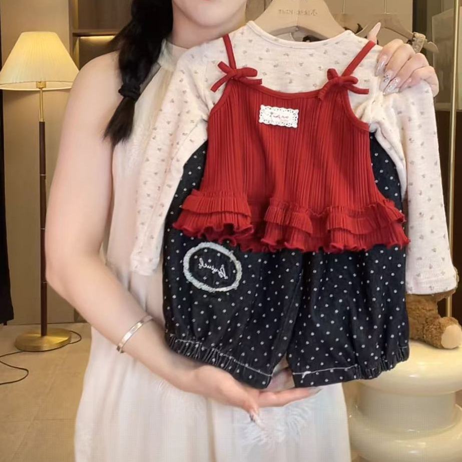 韩版女童洋气套装2025新款秋装长袖上衣小童女宝宝三件套