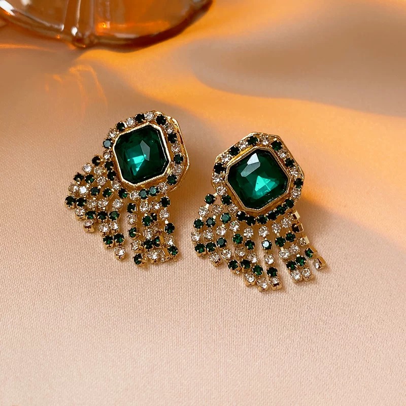 铜合金耳饰 【A32】高级流苏耳环女爆款森系菱形耳饰中古风气质耳钉