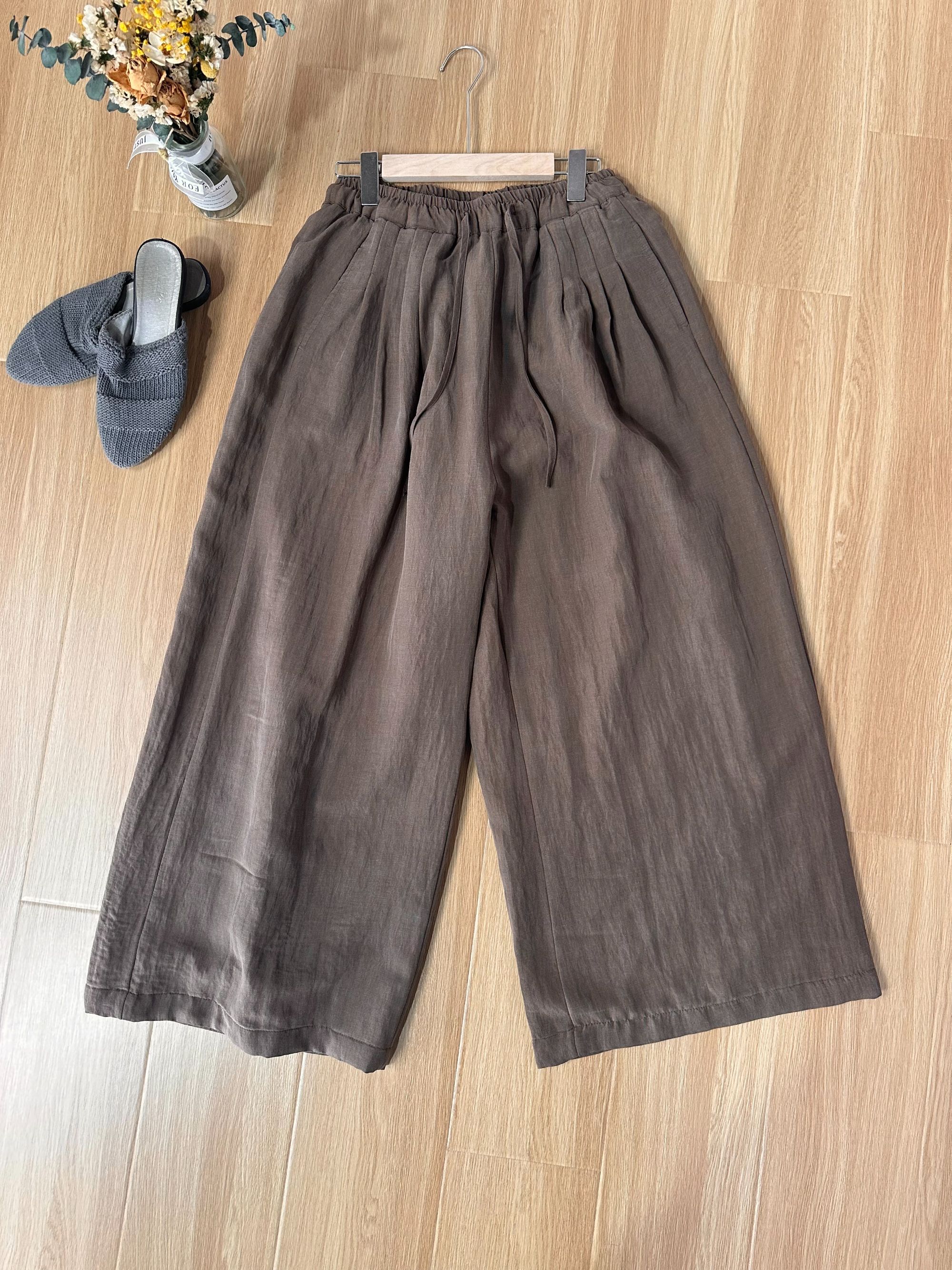 8707纯色厚款夏季秋冬复古休闲风松紧腰做旧百搭休闲裤阔腿裤