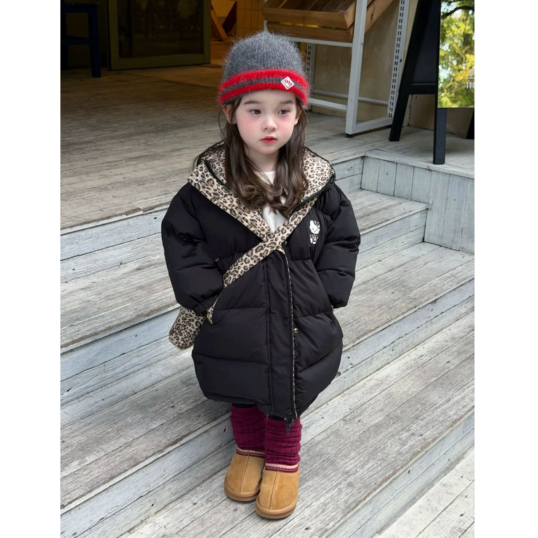 女童韩版森系长款双面穿包包棉服外套D3