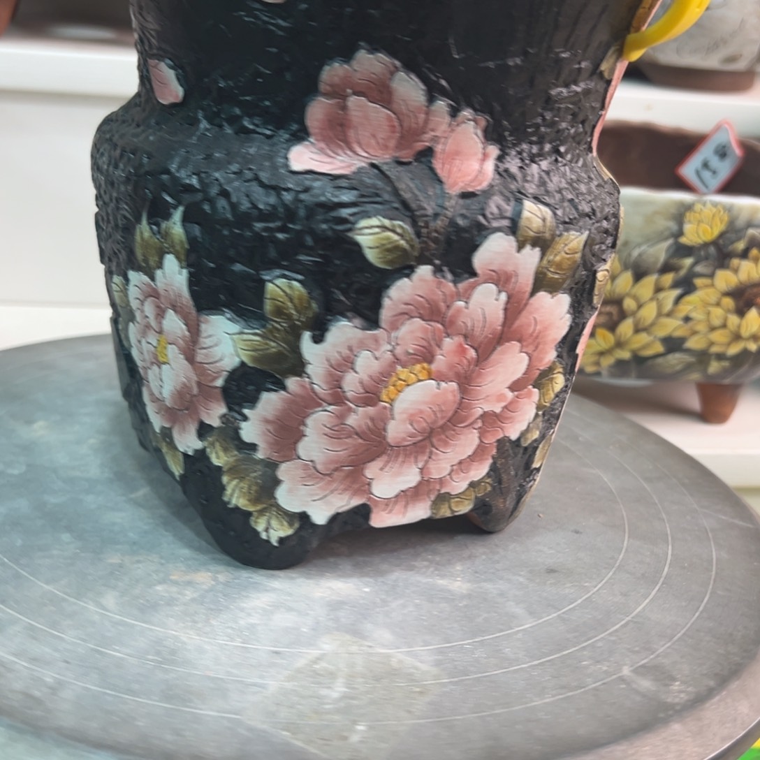 花盆紫砂手绘花盆86瑕疵