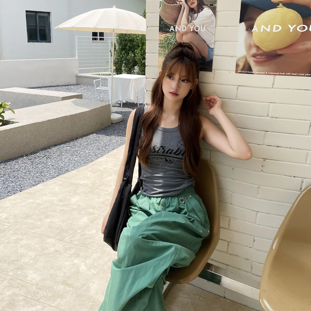 晶咕白标~莫代尔混纺美式字母印花背心女夏季大码弹力修身上衣