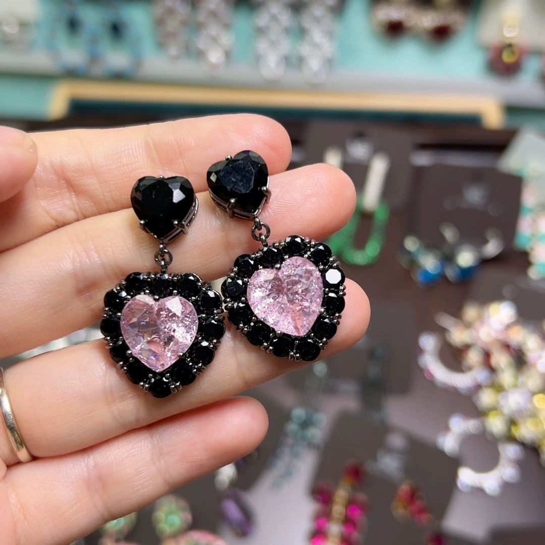 铜合金琉璃耳饰 爱心耳环港风夸张高级感轻奢小众设计耳饰