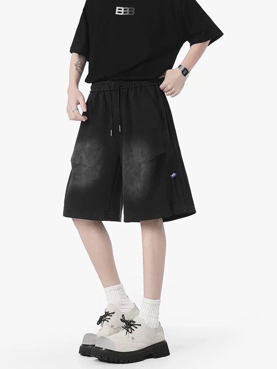 【L1702】美式潮流水洗渐变设计休闲短裤男女同款