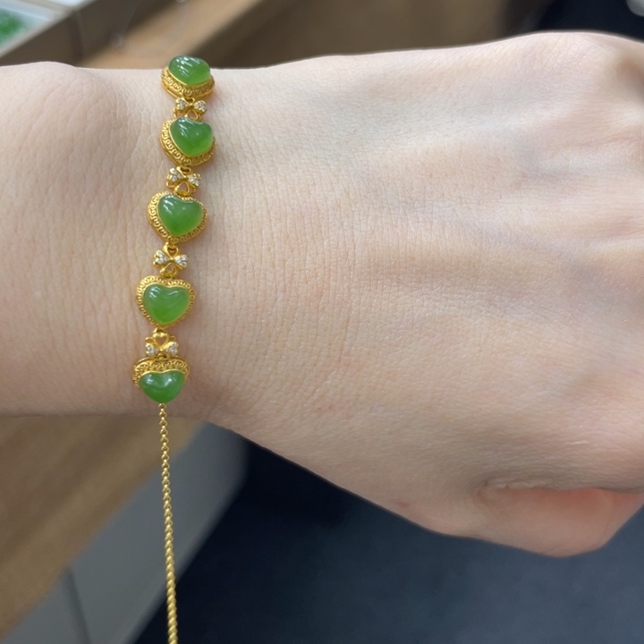 和田玉18K金镶嵌手链