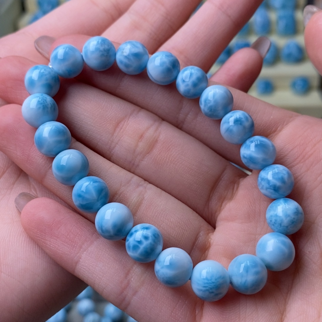 针钠钙石（海纹石）未镶嵌颈饰艳蓝手串8mm