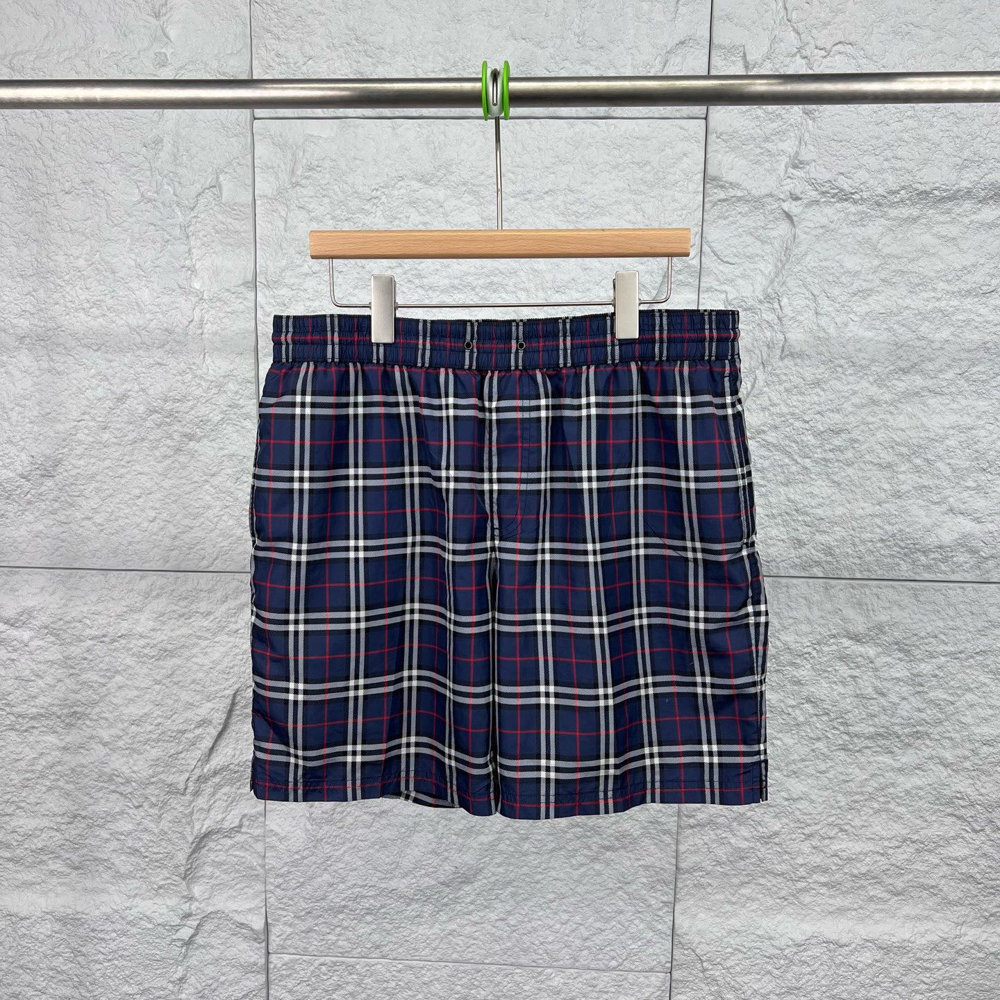 95新 BURBERRY/博柏利 l码/蓝色格纹休闲抽绳短裤/14213991