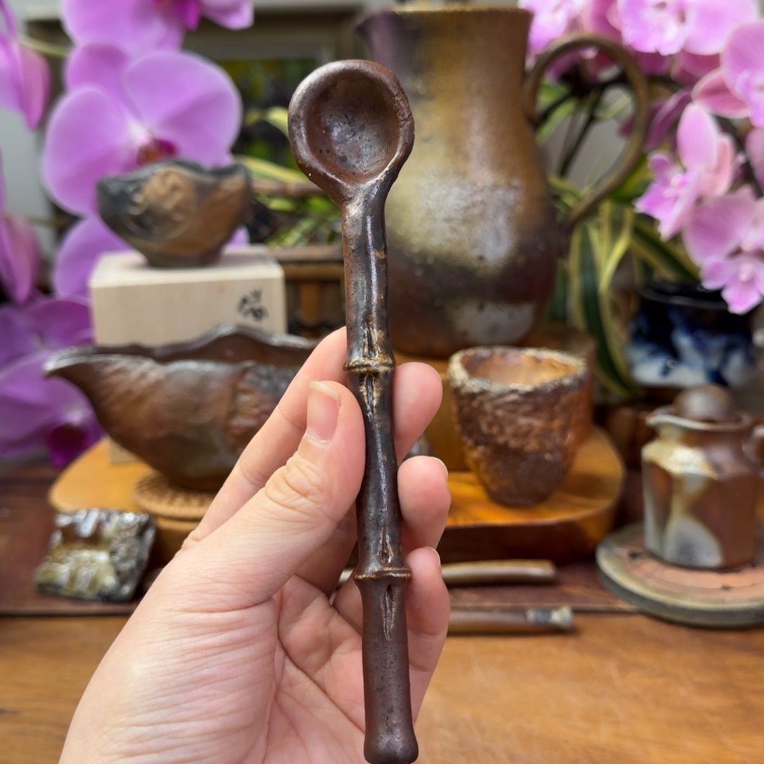 申***子陶吉窑口备前烧竹节勺子福利一口价