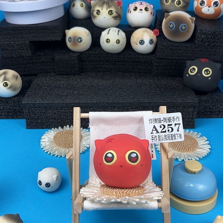 摆件陶A257中号红色生气猫