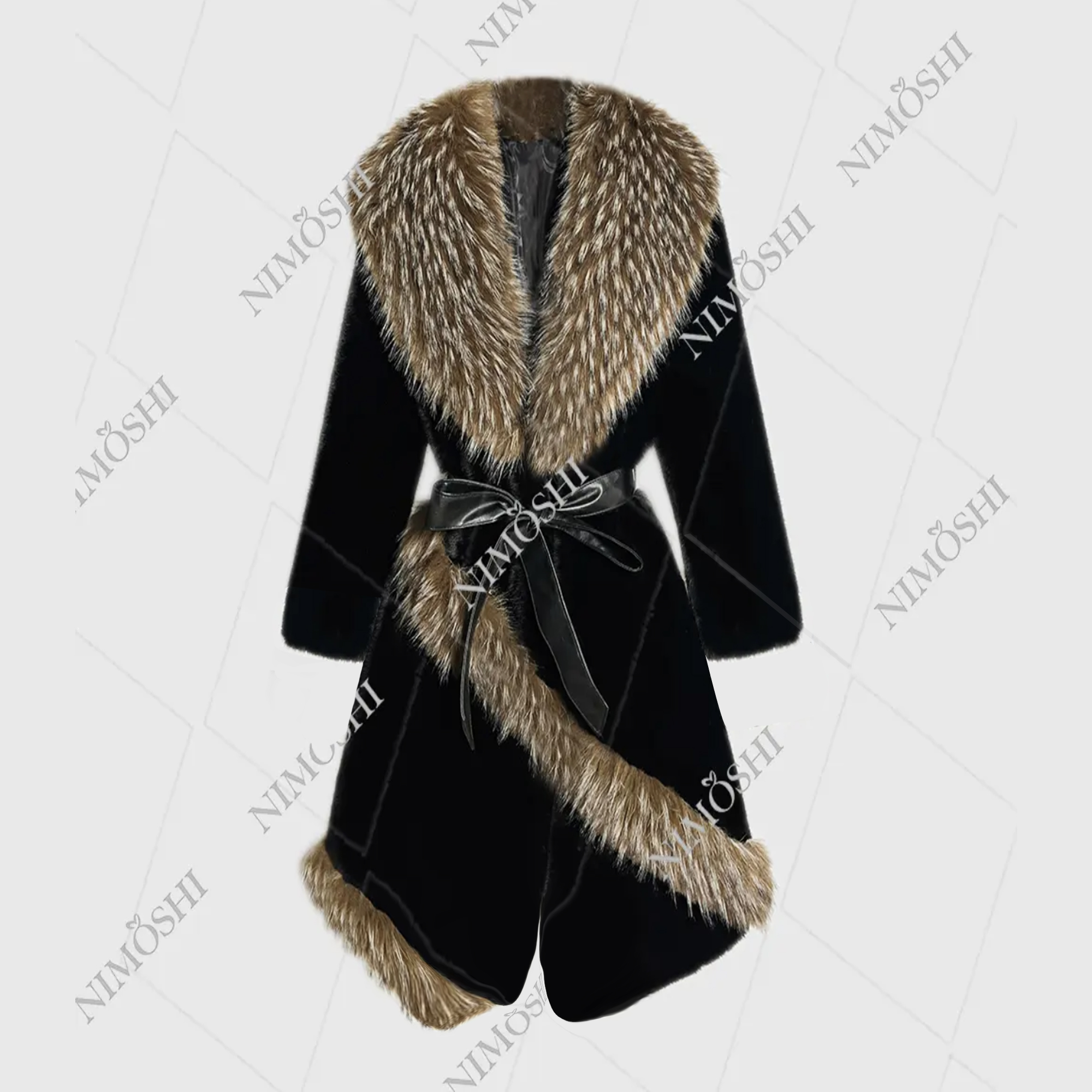 NIMðSHI【莎莎】欧货秋冬新款毛毛大衣显瘦收腰设计保暖外套L5093