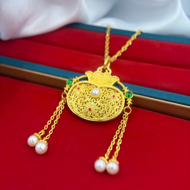 坠链均足银 花丝钱袋套链—盆满钵满