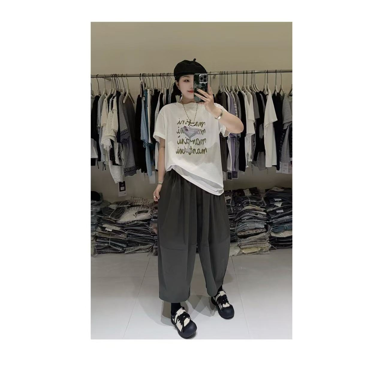 【高脚杯】简约显瘦雪花棉印花短袖T恤8691