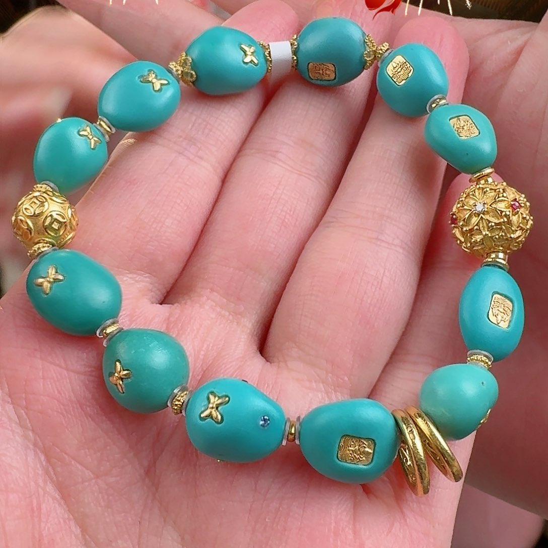 绿松石珠宝奇石18K金镶嵌