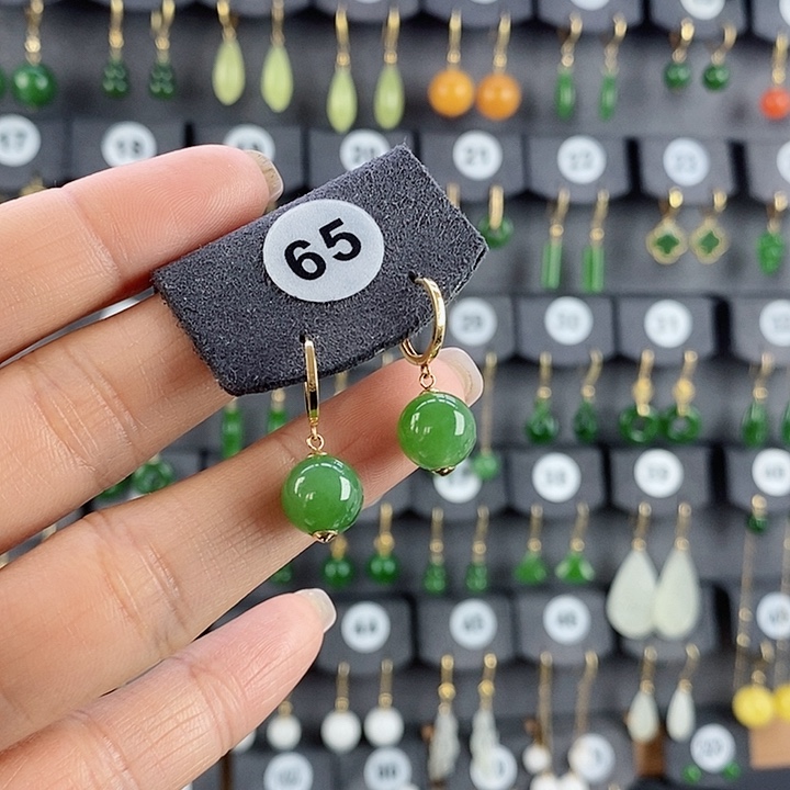 和田玉耳饰18K金镶嵌