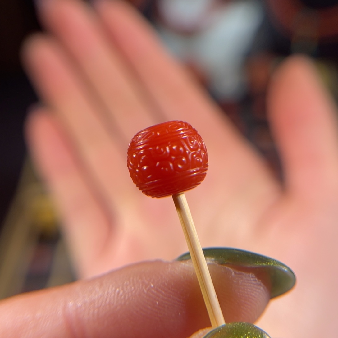 南红玛瑙滴水洞 回纹珠 10*9mm未镶嵌