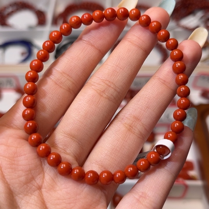 南红玛瑙未镶嵌手链满肉柿子红5mm圆珠手串