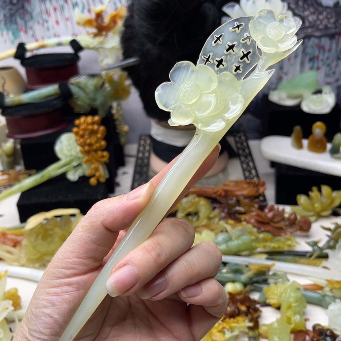 【闪购商品】蛇纹石玉发饰合金