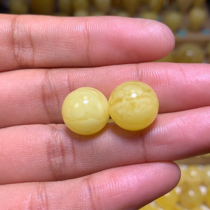 蜜蜡裸石未镶嵌阿***1天然俄料黄白花蜜蜡圆珠13.2