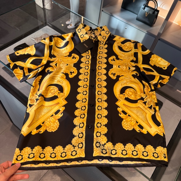 未使用 VERSACE/范思哲 国内现货/男士短袖衬衣巴洛克风桑蚕丝