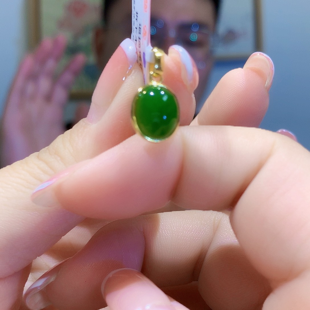 和田玉（碧玉）颈饰银S925镀金镶嵌