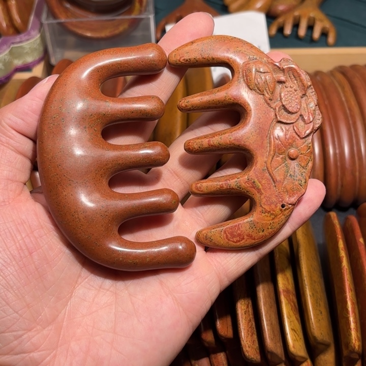 红砭石精品款头部按摩加厚五齿梳/雕花梳