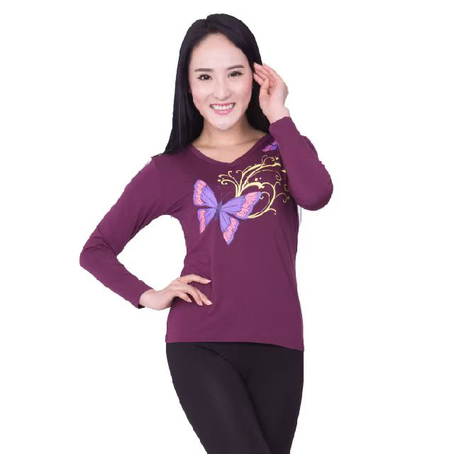 女士竹纤维V领长袖秋衣内穿薄款保暖内衣妈妈贴身打底上衣春秋